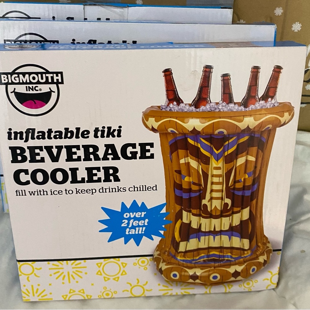 Luau Buffet Cooler X2, Tiki Cocktail Shaker, Inflatable Tiki Cooler